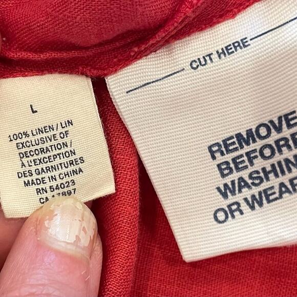 VTG Old Navy Red Linen Long Sleeve Boho Embroidered V-Neck Tunic/Cover-Up Size L - Picture 10 of 14